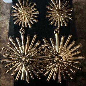 Stunning Statement Gold Radiation 14k gold Drop Earrings Brand new